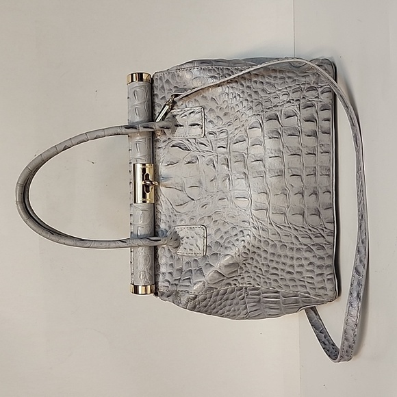 MERCI MARIE Italian Croc Embossed Gray Leather Handbag - Picture 1 of 10